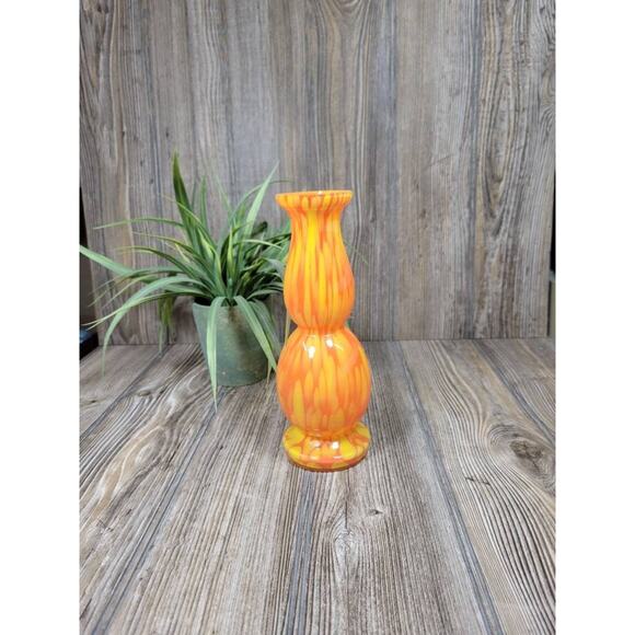 Vintage Art Glass Bud Vase, Orange Yellow Streak, Boho Retro Gift - Picture 1 of 6